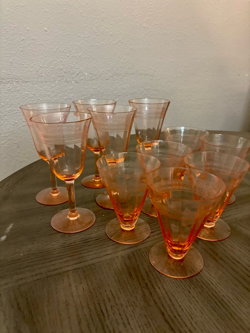Vintage Style Orange Stemmed Wine Glasses - Set of 10